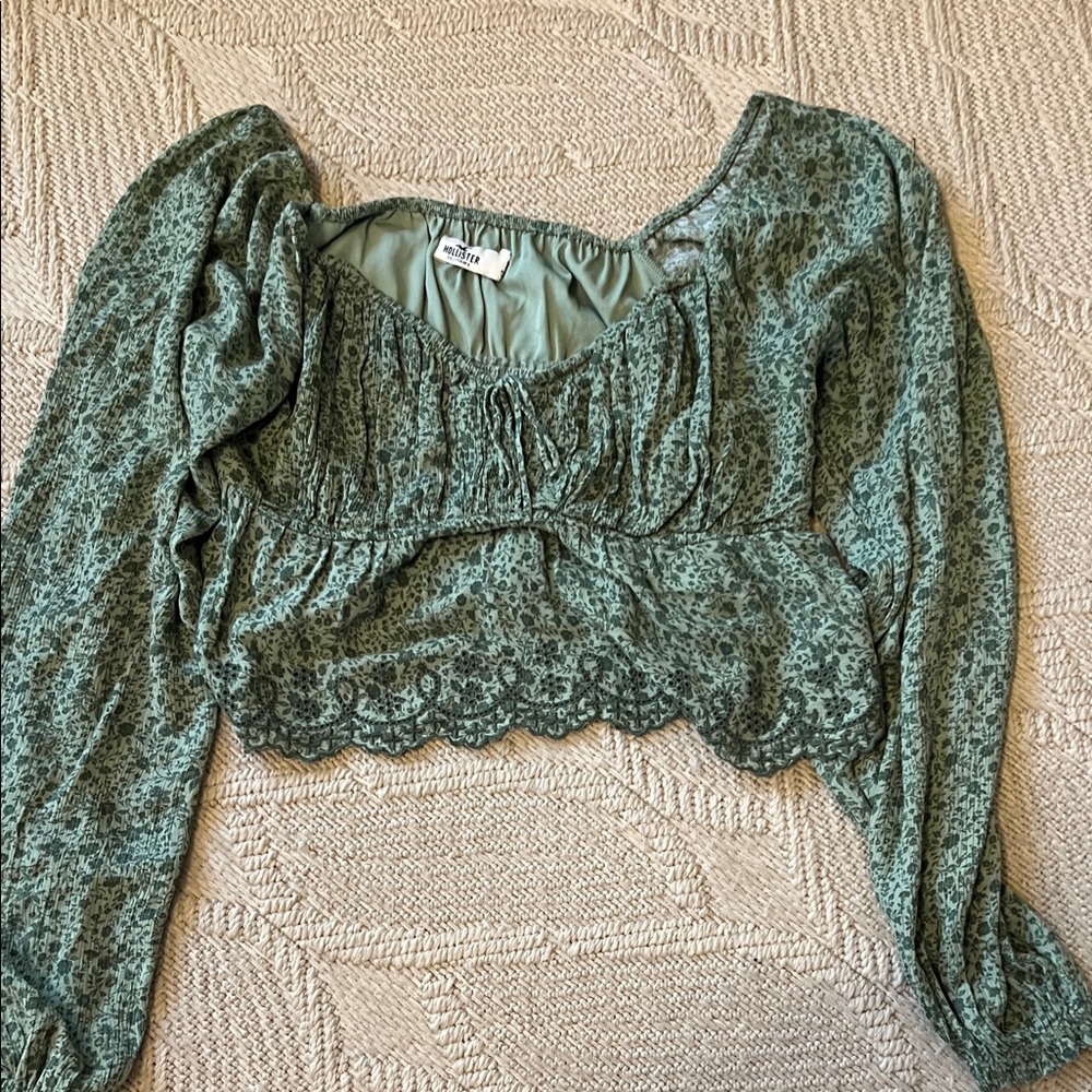 Hollister Sage Green Patterned Blouse